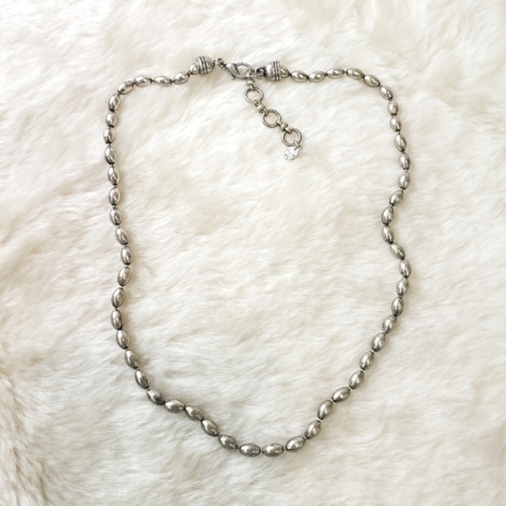 ANTIQUED Silver Tone Oval Ball Chain Necklace Adjustable